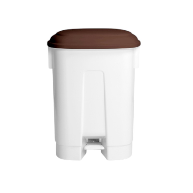 Witte afvalbak 60 l - Met pedaal en bruine deksel - Derby XL